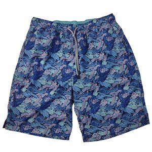Peter Millar Seaside Swim Shorts/Trunks Built in Briefs Pockets Fish Blue Pocket